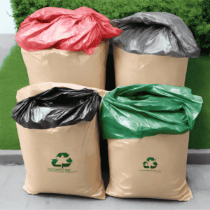 eco-friendly garbage bag red green and black