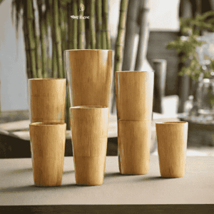 different sizes bamboo glass on the table