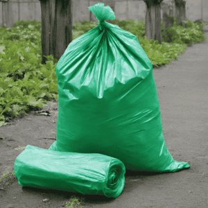 eco-friendly garbage bag green color on the road