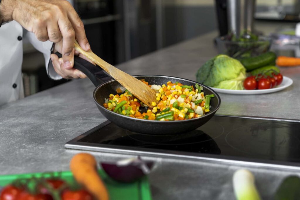 healthy mix vegetable preparing at home in pan