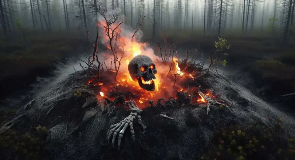 Zombie fires scary skull and fire in the forest